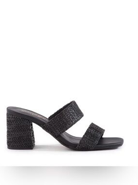 Seychelles Black Rafia Woven Two-Band Block Heel Mule Sz 8 WIDE
